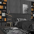 Modern background double bed 3d model