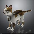 Brown And White Cat With Yellow Eyes Standing In 3D Low Poly Style Design