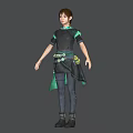 Game And Movie Character With Brown Short Hair Black Green Outfit And Waist Decorative Belt