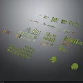 Diverse Scene Components Including Building Blocks Green Plants and Modular Elements