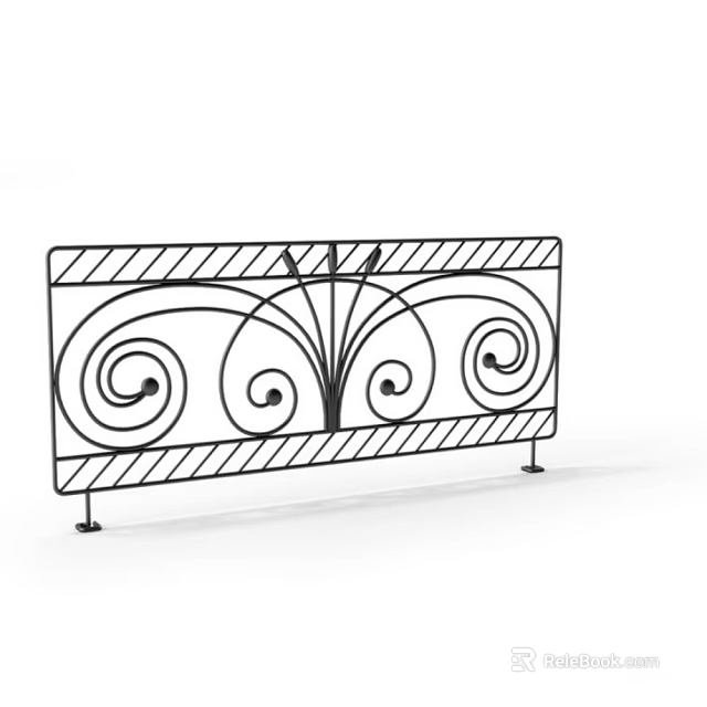 Decorative Architectural Railing With Intricate Spiral Patterns And Metal Frame Design 3d model 