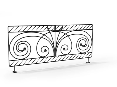 Decorative Architectural Railing With Intricate Spiral Patterns And Metal Frame Design 3d model
