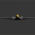 Vintage Yellow Airplane with Propellers Silver Wings Detailed Fuselage and Reflection on Black Background