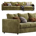 Olive Green Sectional Sofa With Multiple Plush Pillows And Striped Throw Blanket 3d model