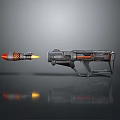 Futuristic 3D Rendered Weapon Rocket Launcher With Black Gray Red Accents Glowing Projectile And Reflection