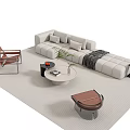 Modern Light Colored Sofa With Cushions And Round Coffee Table Set On Beige Rug 3d model