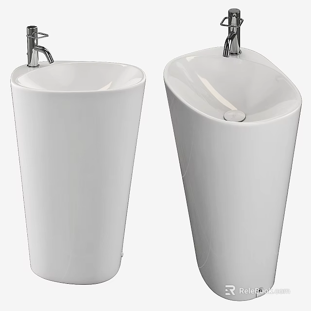Two Modern White Ceramic Pedestal Washbasins With Sleek Design For Bathroom 3d model 