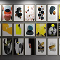 Multiple Abstract Paintings With Various Colors Geometric Shapes And Textures On Wall 3d model