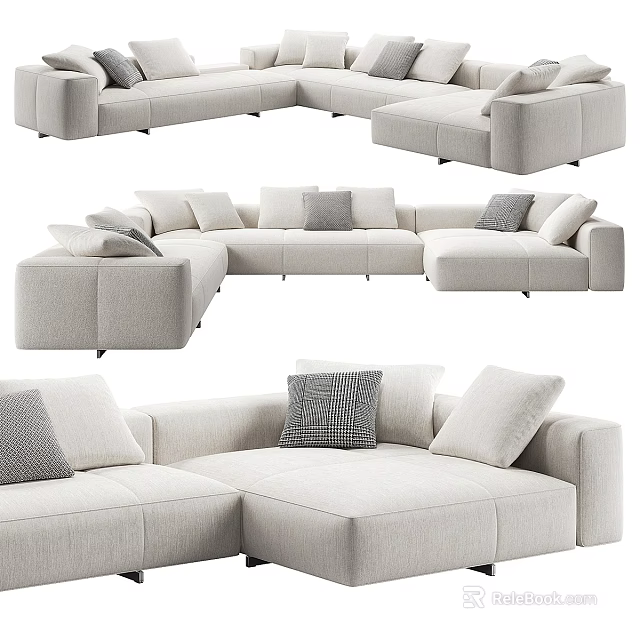 Modern Linen Upholstered Sectional Sofa With Modular Design And Plush Cushions 3d model