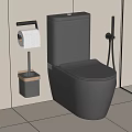 Gray Modern Toilet in Bathroom Interior with Toilet Paper Holder and Brush Holder