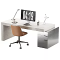Modern Office Desk With Marble Top Brown Chair Desk Lamp And Digital Clock Stationery