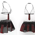 Women's Red Black Plaid Halter Top and Mesh Skirt Two Piece Outfit Clothes
