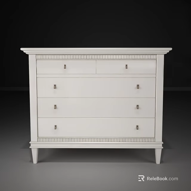 White Chest of Drawers with Four Drawers Metal Handles and Legs for Home Storage 3d model 