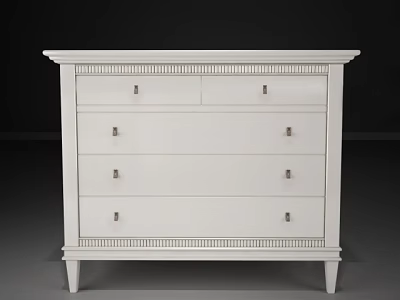 White Chest of Drawers with Four Drawers Metal Handles and Legs for Home Storage 3d model