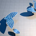 Outdoor Modern Shade Canopies With Tree Like Structure Geometric Blue Roof And Metal Frames