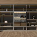 Modern Wooden Bookshelf Design With Multiple Compartments Glass Doors Drawers And Decorative Items