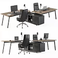 Modern Office Desk Setup With Computer Black Chair Filing Cabinet And Lamp