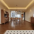 Cozy Modern Dining Living Room Interior With Wooden Table Chairs Pendant Light And Herringbone Floor