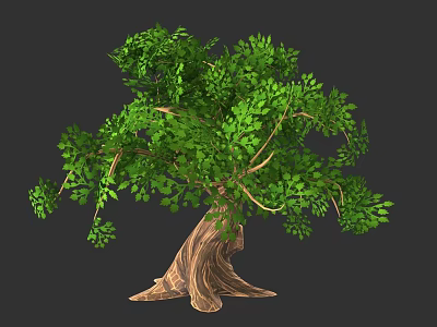 Arbor With Vibrant Green Leaves Thick Brown Trunk And Luxuriant Branches 3d model
