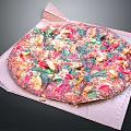 Delicious Pizza Topped With Chicken Red Bell Peppers And Spinach In Cardboard Box