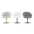 Modern Single Chair Gray Plush Fabric Curved Design Gold Base White Dark Gray Options