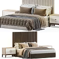 Modern Double Bed With Textured Headboard Brown Quilt And Wooden Nightstands