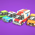 Colorful Cartoon Toy Cars Featuring Police Ambulance Green Blue Orange