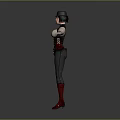 Game Movie Character Design With Steampunk Leather Outfit Red Boots And Metal Armor
