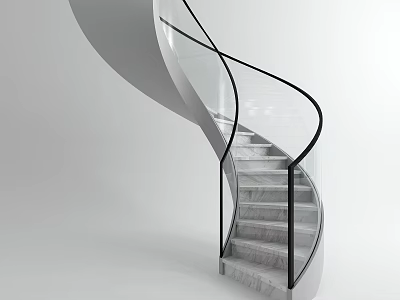 Minimalist Modern Spiral Staircase Interior With Glass Railing And Marble Steps 3d model