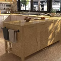 Light Wood Kitchen Sideboard With Simple Design Countertop Holding Fresh Fruits And Utensils