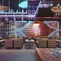 Stylish Modern Bar Interior Design With Chandeliers Lighting And Comfortable Sofa Seating 3d model