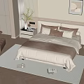 Modern Cream Style Double Bed Fabric Double Bedside Table Small Chandelier Lazy Sofa 3d model