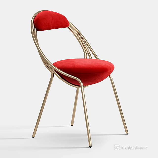 Elegant Red Velvet Leisure Chair With Golden Metal Frame And Modern Design 3d model 