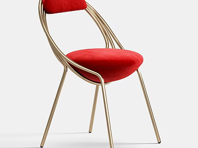 Elegant Red Velvet Leisure Chair With Golden Metal Frame And Modern Design 3d model