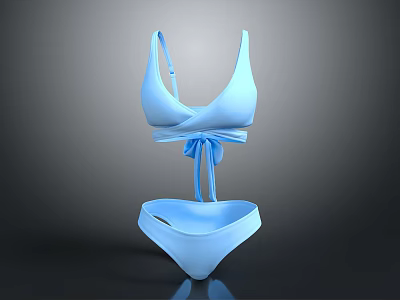 Light Blue Two Piece Bikini Swimsuit With Tied Bow Design For Women 3d model