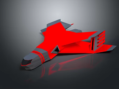 Futuristic Red And Gray Aircraft Model With Geometric Shapes And Reflection 3d model