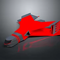 Futuristic Red And Gray Aircraft Model With Geometric Shapes And Reflection