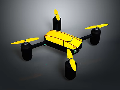 Yellow And Black Drone With Four Propellers And Streamlined Body Structure 3d model