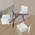 Modern Dining Table Set With Glass Top Wooden Legs And White Chairs
