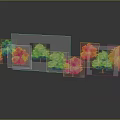 Colorful Trees with Vibrant Yellow Pink Green Orange Hues and Reflections Against Gray Gradient Background