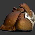 Brown Bear Sculpture in Lying Posture with Cloth Decoration and Wooden Texture