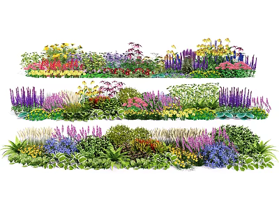 Vibrant Garden Flower Bed With Various Plant Species And Colorful Blooms Arrangement 3d model