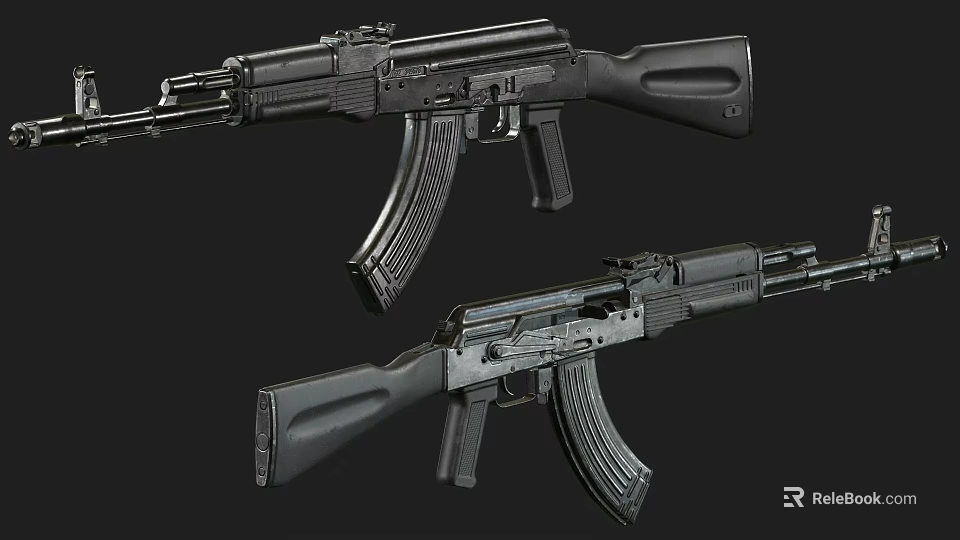 Two Military Assault Rifles Detailed View With Black Tactical Design And Magazine 3d model 