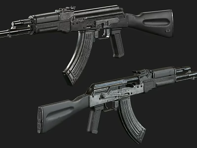 Two Military Assault Rifles Detailed View With Black Tactical Design And Magazine 3d model