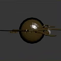 Curved Metallic Mechanical Arm With Hanging Transparent Sphere And Round Base
