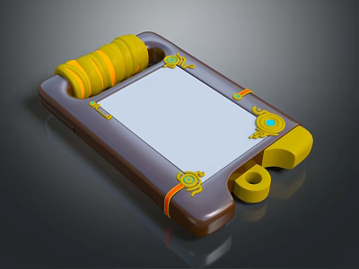 Decorative Tray With Yellow Circular Elements White Blank Panel Brown Base And Green Accents 3d model