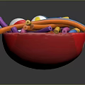 Assorted Colorful Inflatable Beach Toys And Tubes In Red Container