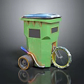 Innovative Green Trash Bin With Solar Panel Top And Colorful Bicycle Wheel Mobile Design