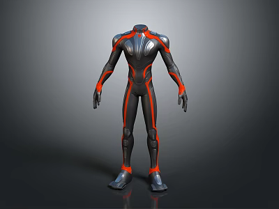 3D Model Black Full Body Tight Suit With Red Lines And Headless Design 3d model