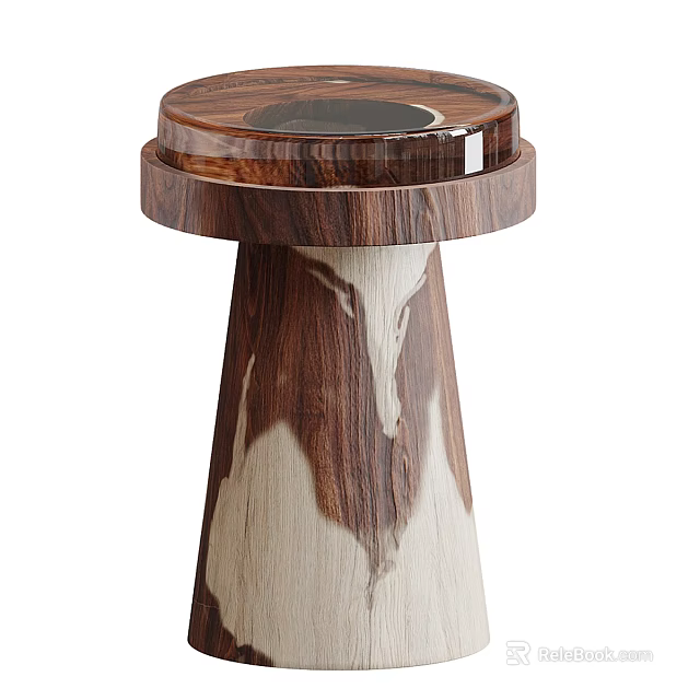 Elegant Wooden Side Table With Round Top Natural Grain And Modern Conical Base 3d model 